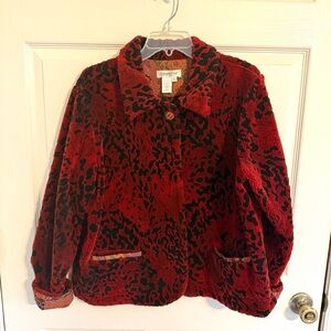 Coldwater Creek Red Black Tapestry Fleece Jacket Size L